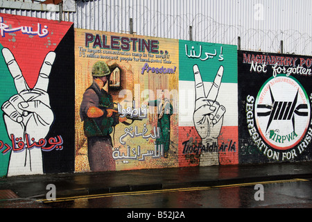 In prossimità di una sezione del "solidarietà" sulla parete Falls Road, Belfast, Irlanda del Nord. Foto Stock