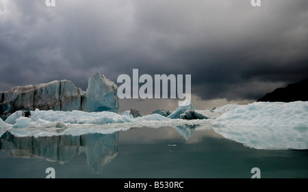 Vista del ghiaccio bergs nella Risurrezione Bay dal ghiacciaio di orso nel Parco nazionale di Kenai Fjords, Alaska Foto Stock