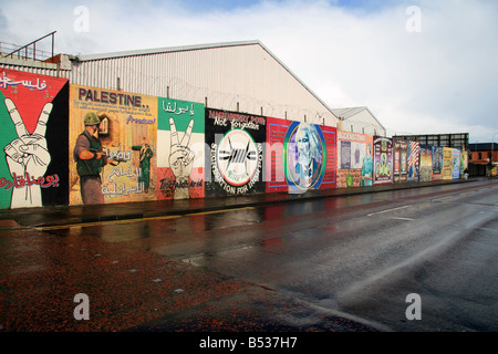 Una sezione di "solidarietà" sulla parete Falls Road, Belfast, Irlanda del Nord. Foto Stock