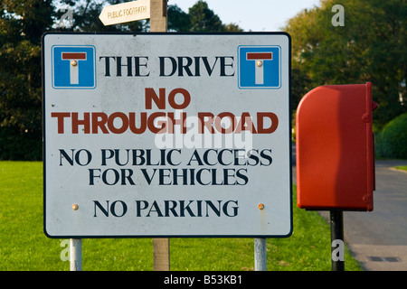 Divertente cartello stradale - ' l'unità ', non attraverso la strada nessun accesso pubblico per i veicoli , nessun parcheggio - Perché chiamarla ' Il Drive ' Foto Stock