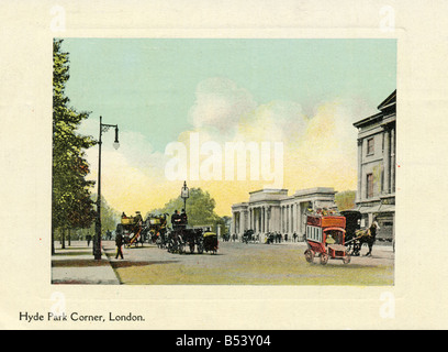 Vintage vecchia cartolina di Hyde Park Corner London solo uso editoriale Foto Stock