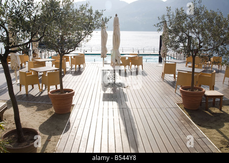 Grand Hotel Tremezzo Tremezzo, Como, Lombardia, Italia. Lungomare spiaggia di lusso terrazza Foto Stock