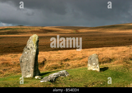 Pietre permanente a Scorhill cerchio di pietra sul Dartmoor Devon in Inghilterra Foto Stock