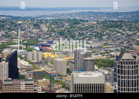 Vista aerea del lato nord di Seattle, Washington, Stati Uniti d'America presi da Smith Tower Foto Stock