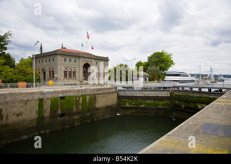 Hiran M. Chittenden blocca o Ballard serrature, in Salmon Bay a nord di Seattle Washington Foto Stock