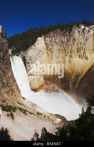 Le cascate Inferiori con rainbow Canyon Village Il Parco Nazionale di Yellowstone Wyoming USA Foto Stock