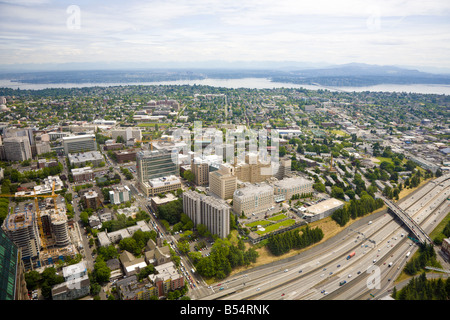 Vista aerea del lato ovest di Seattle, Washington, Stati Uniti d'America presi da Smith Tower Foto Stock
