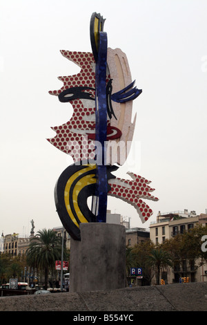 La testa (El Cap de Barcelona) di Roy Lichtenstein [Waterfront, Maremagnum, Barcellona, in Catalogna, Spagna, Europa]. . Foto Stock