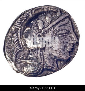 Il Greco antico moneta (riproduzione) Didrachm argento di Atene da c460 BC. Complementare; testa di Athena. (Retromarcia; il gufo) Foto Stock