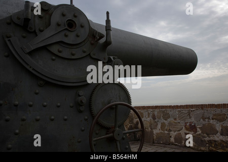 Gun emplacement al Castell de Montjuïc, Barcellona, Spagna Foto Stock