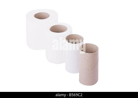 Sequenza di rotoli di carta igienica da nuovo a vuoto Foto Stock