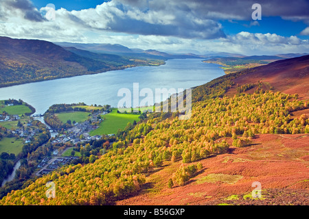 Il villaggio di Kinloch Rannoch e Loch Rannoch in autunno visto da Craig Var,Perthshire Scozia Gran Bretagna Regno Unito 2008 Foto Stock