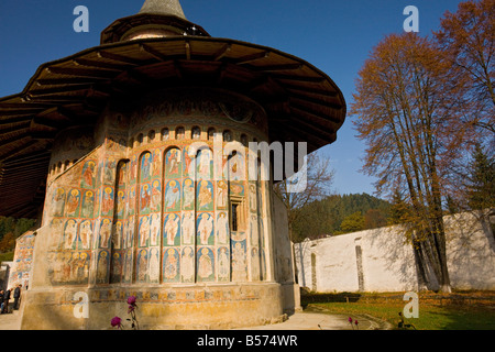 Dipinto di Voronet Monastero Bucovina del sud a nord della Romania Foto Stock