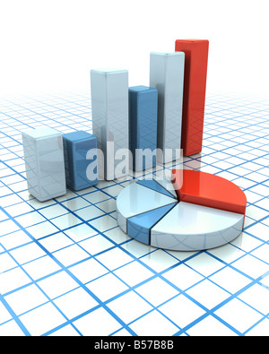 3D render di un grafico a barre e grafico a torta Foto Stock