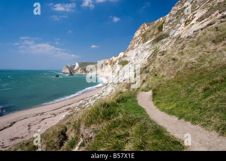 Percorso sulla costa e alla spiaggia, St. Oswald's Bay, Dorset, England, Regno Unito, Europa Foto Stock