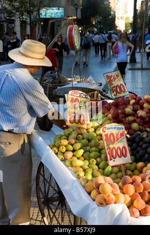 Pressione di stallo per la vendita di frutta nel centro di Santiago sulla Avenue O' Higgins, Santiago del Cile, Sud America Foto Stock