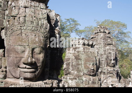 Tempio Bayon, alla fine del XII secolo, buddista, Angkor Thom, Angkor, Sito Patrimonio Mondiale dell'UNESCO, Siem Reap, Cambogia, Indocina Foto Stock