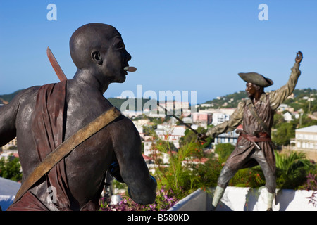 Scultura di Blackbeard il Castello, uno dei quattro Nazionali siti storici nelle Isole Vergini americane, san Tommaso, Caraibi Foto Stock