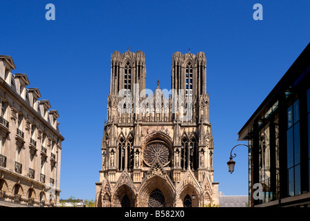 Cattedrale di Notre Dame, Sito Patrimonio Mondiale dell'UNESCO, Reims, Marne, Champagne-Ardenne, Francia, Europa Foto Stock