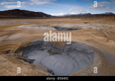 Hverir campi geotermici ai piedi della montagna di Namafjall, Myvatn lago, Islanda, regioni polari Foto Stock