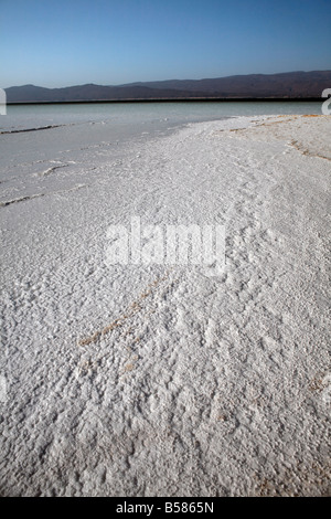 Lac Assal, il punto più basso del continente africano e la maggior parte del corpo salino di acqua sulla terra, Gibuti, Africa Foto Stock