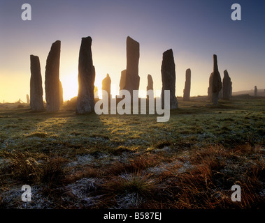 Callanish (Callanais) pietre permanente, eretto dal popolo neolitico, isola di Lewis, Ebridi Esterne, Scozia Foto Stock