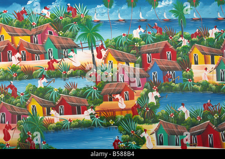 Ingenuo pittura haitiana, zona coloniale, Santo Domingo, Repubblica Dominicana, West Indies, America Centrale Foto Stock
