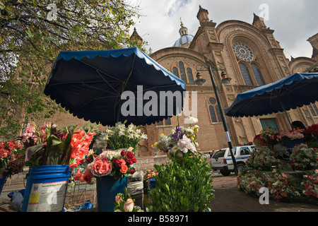 Il famoso mercato dei fiori e il nuovo Catedral de la Inmaculada Concepción, Cuenca, Azuay Provincia, Ecuador Foto Stock