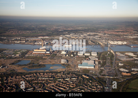 Vista aerea del nord est del fiume Tamigi Littlebrook Centro Business power station lavori gas Queen Elizabeth II Bridge Dartford Foto Stock