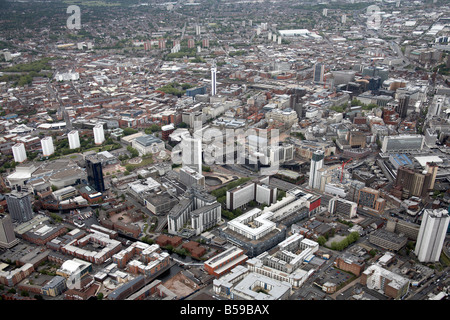 Vista aerea del nord est del centro cittadino di Birmingham Mailbox Shopping Center blocchi a torre Royal Mail Canal Street linea ferroviaria B Foto Stock