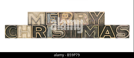 Buon Natale in profilo in rilievo le lettere di legno Foto Stock