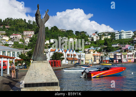 Statua in Carenage Porto San Giorgio, Grenada, isole Windward, Piccole Antille, West Indies, dei Caraibi e America centrale Foto Stock