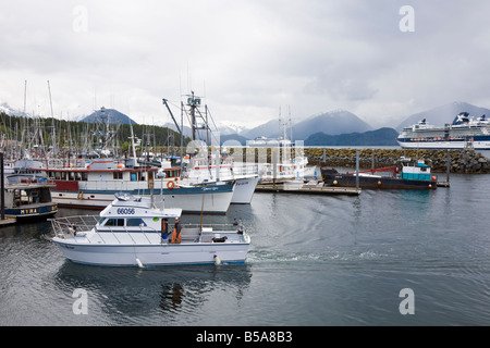 Holland America's Veendam e Celebrity Infinity del navi da crociera ormeggiate al di fuori della pesca commerciale porto di Sitka, Alaska Foto Stock