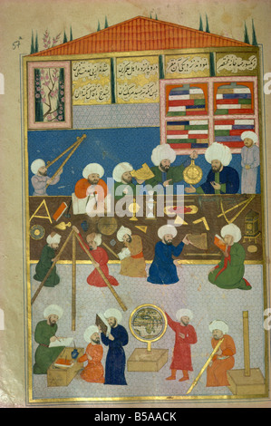 Manoscritto islamico mostra gli astronomi al lavoro Foto Stock