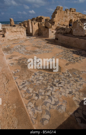 Mosaici in teatro Bagni, sito romano di Sabratha, Sito Patrimonio Mondiale dell'UNESCO, Libia, Africa Settentrionale, Africa Foto Stock