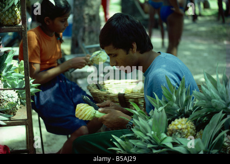Venditori di ananas Grand Bay area Africa Mauritius Foto Stock