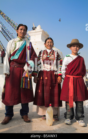 Famiglia tibetana, Lhosar tibetano e Sherpa Anno Nuovo festival, Bodhnath stupa buddisti, Kathmandu, Bagmati, Nepal Foto Stock