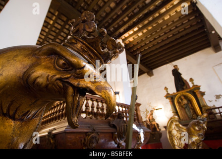 Dettaglio del processionale effigi nella Casa de las rocas utilizzata durante il Corpus Christi festival in Valencia Spagna Foto Stock