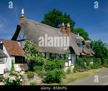Cottage con il tetto di paglia a Welford on Avon nel Warwickshire England Regno Unito Europa Foto Stock