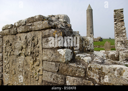 Insediamento monastico, Devenish, Devenish Island, Lough Erne. Enniskillen. County Fermanagh, Ulster (Irlanda del Nord Foto Stock