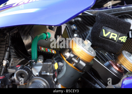 Il cockpit 2008 del mondiale motogp moto vincente di Valentino Rossi Foto Stock