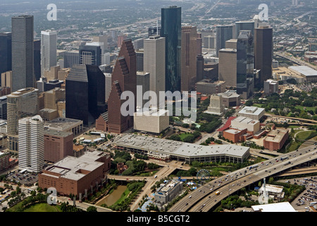 Al di sopra dell'antenna Houston Texas skyline Foto Stock