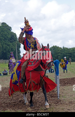 Cavaliere a cavallo a una giostra Foto Stock