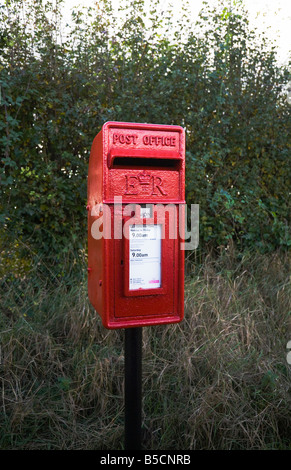 Un rosso postbox in un vicolo del paese in una zona rurale alle frontiere del Dorset e Hampshire. Regno Unito. Foto Stock