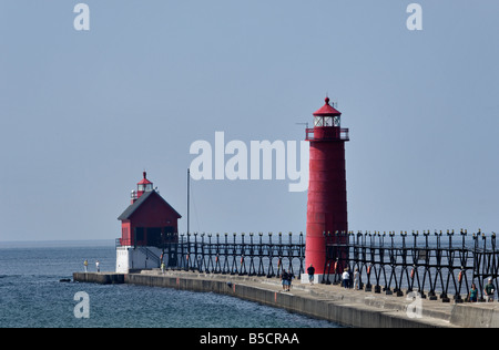 Grand Haven South Pier e Pierhead fari interna sul Lago Michigan Grand Haven Michigan Foto Stock