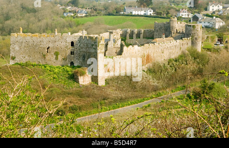 Manorbier Castle vicino Tenby Pembrokeshire Wales Regno Unito Europa Foto Stock