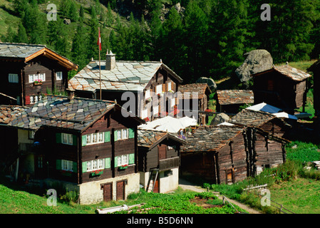 Villaggio dal di sopra, Zum vedere, Zermatt, Vallese, Svizzera, Europa Foto Stock