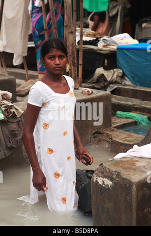 Lavoratori in Dhoby Gat, Mumbai, India Foto Stock