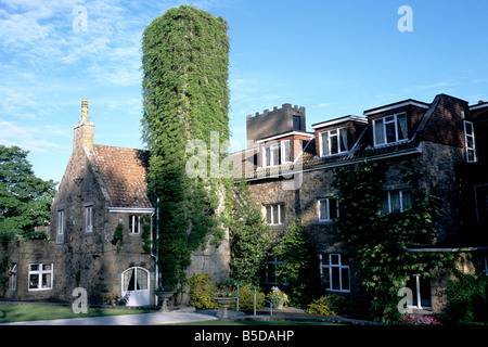 La facciata posteriore dell'esclusivo Longueville Manor Hotel in Jersey, Isole del Canale Foto Stock