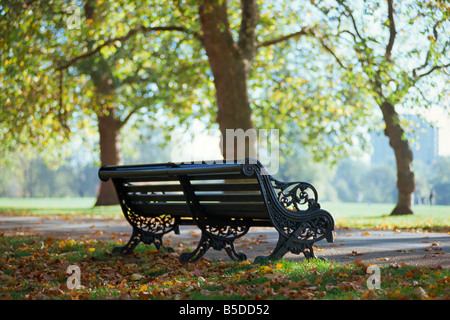 Svuotare una panchina nel parco Hyde Park Londra Inghilterra Regno Unito Europa Foto Stock